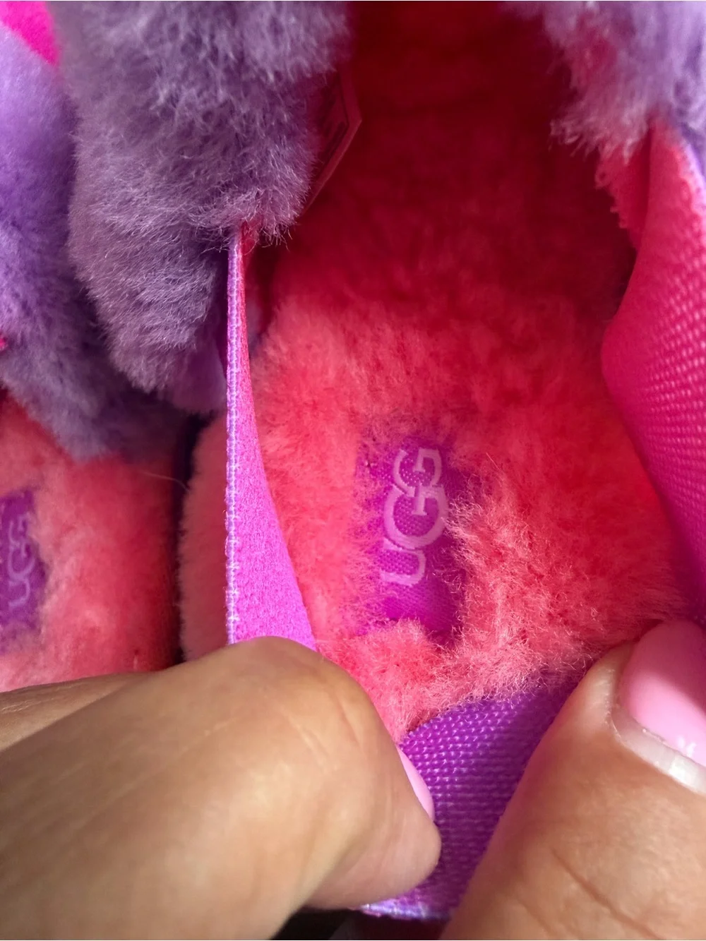 UGG Pink and Purple Fuzzy Slide Slippers Sz 8 Toddler